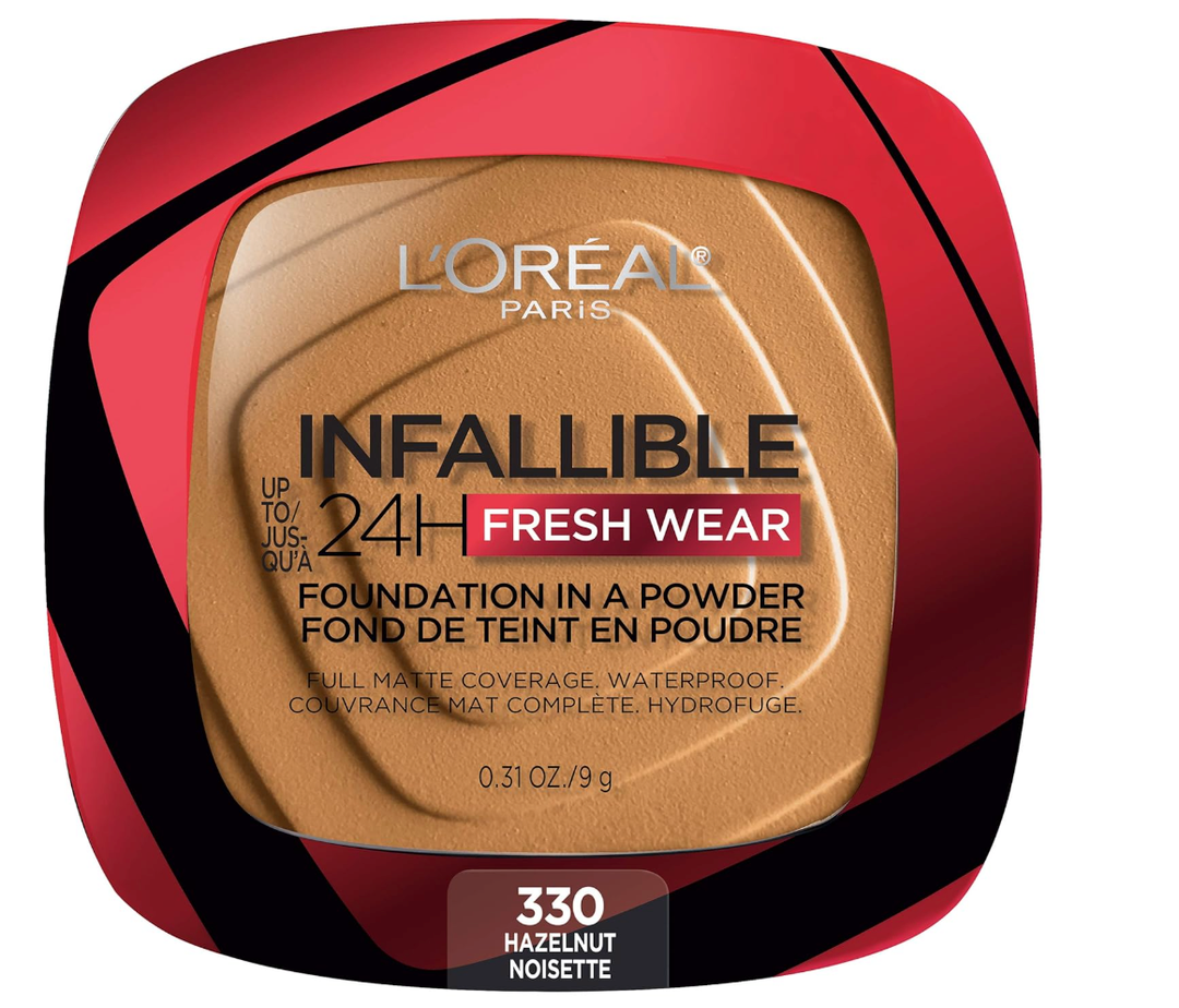 L'Oreal Paris Makeup Infallible Fresh Wear Foundation in a Powder, Up to 24H Wear, Waterproof, Hazelnut, 0.31 oz.