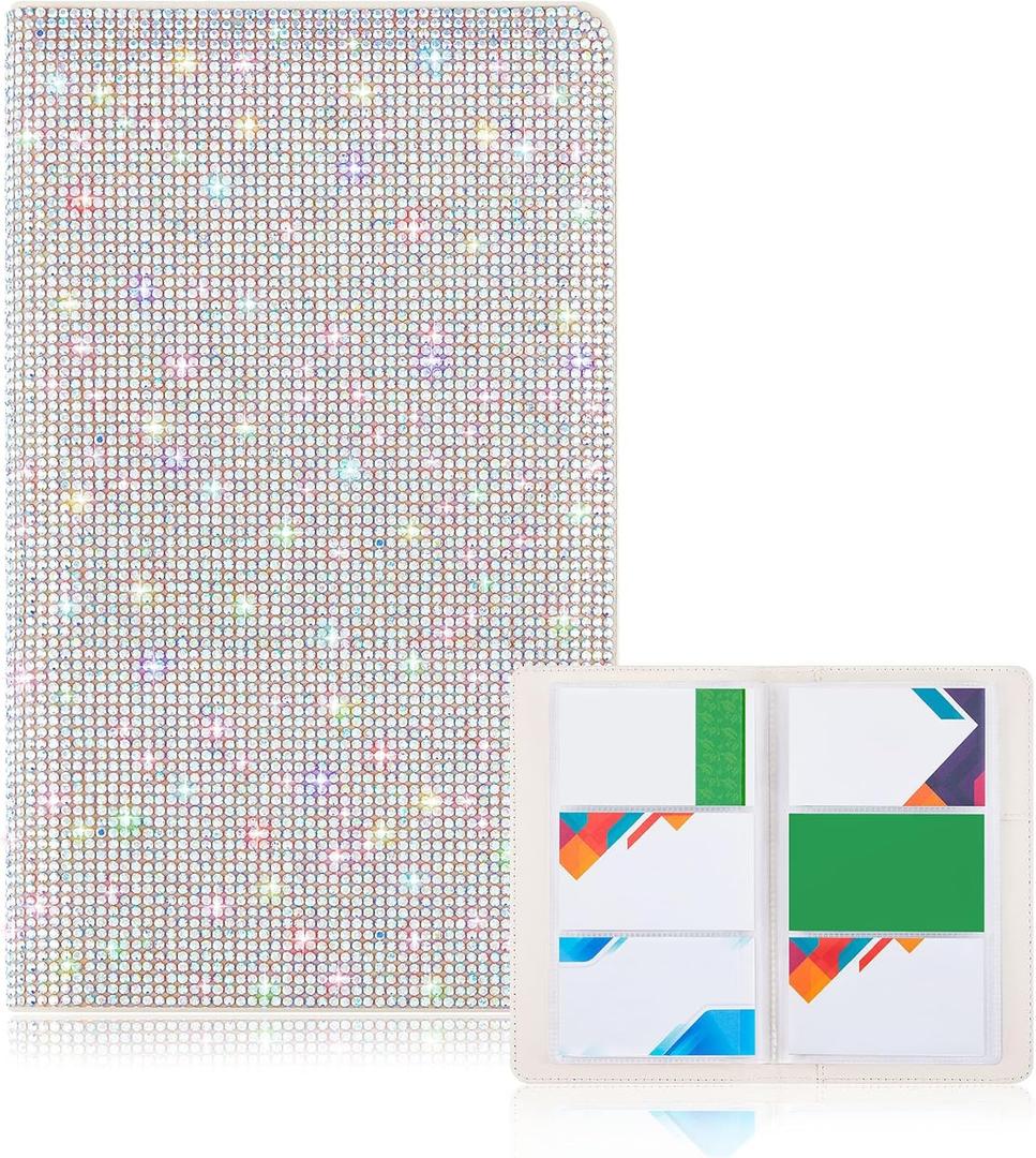 Bling Business Card Holder with Rhinestone, 240 Capacity Business Credit Cards Organizer for Men Women PU Leather File Storage Booklet (White)