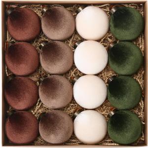 Sea Team 16-Pack Flocked Velvet Cloth Christmas Tree Ball Ornaments Set, Hanging Velour Baubles, Shatterproof Plastic Decorations for Xmas Tree, Wreath, Garland, 80mm/3.15 Inches, Prairie Fall