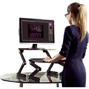 WorkEZ Adjustable Standing Desk Converter w/2 Fans & 3 USB Ports, Sit to Stand Desk Riser Monitor Standing Computer Desk, Height & Angle Negative Tilt