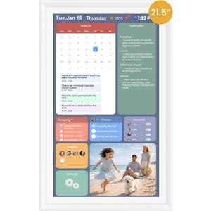 21.5-Inch Smart Digital Calendar & Photo Frame for Family, Large Wall Planner with Auto-Sync to Apple, Google & Outlook, Touchscreen Display with Chore Chart, To-Do Lists & Meal Planner, No Subscription, White Frame