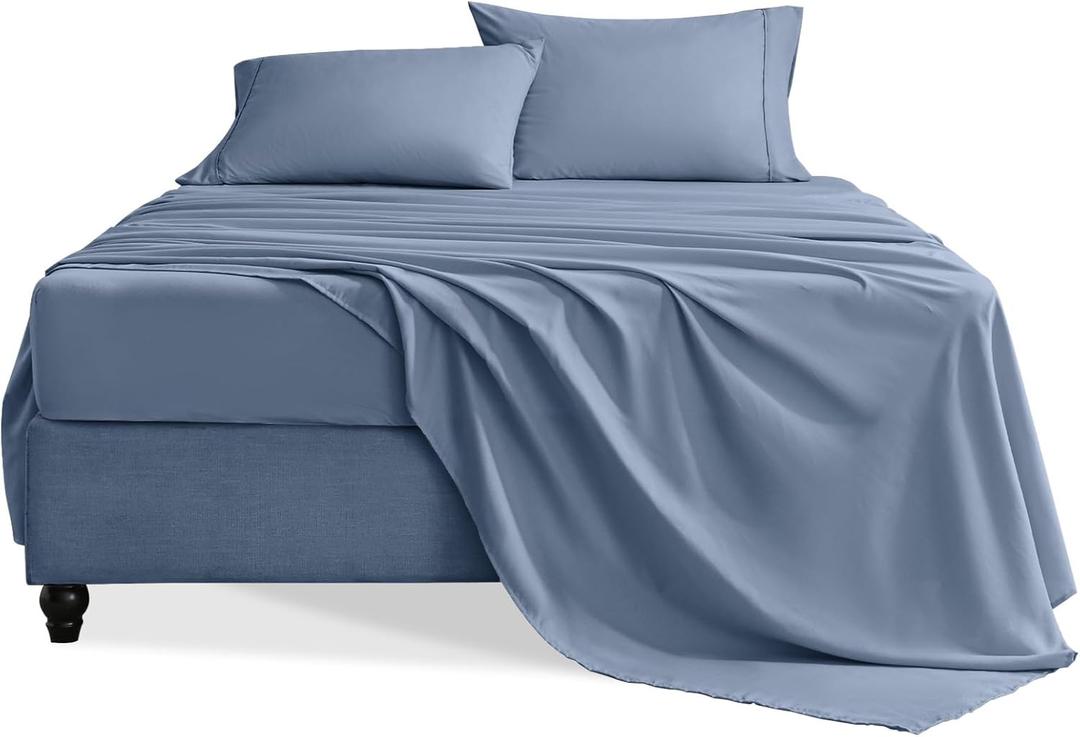 Twin Sheets Set, 3 Pieces Hotel Luxury Soft Microfiber Bed Sheets Set, Up to 16" Deep Pockets, Oeko-Tex Sheets with Elastic, Breathable, Wrinkle Free (Grey Blue, Twin)