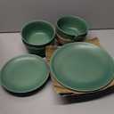 AmorArc Ceramic Dinnerware Sets for 4, 12 Pieces Handpainted Plates and Bowls Set, Scratch Resistant Stoneware Dishes Set, Dishwasher & Microwave Safe, Jade Green