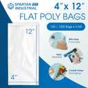 4" X 12" Open-End Flat Poly Bags (100 Count) - 2 Mil Clear Small Plastic Bags for Packaging, Shipping, Storage - No Adhesive Strip - Spartan Industrial