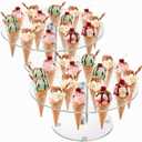 Peohud 2 Pack Ice Cream Cone Holder, 16 Holes Acrylic Ice Cream Cone Display Stand, Clear Waffle Hand Roll Sushi Display Rack for Weddings, Birthday Parties, Anniversaries, Round