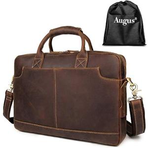 Augus Vintage Leather Briefcase for Men 15.6 Inch Laptop Computer Bag Retro Messenger Crossbody Shoulder Bag | Vintage Leather (Brown)