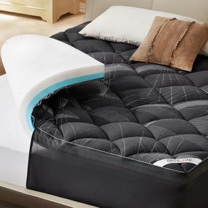 Bedlore 4-Inch Queen Mattress Topper for Back Pain - Dual Layer Medium Support (2" Gel Memory Foam + 2" Cooling Fluffy Pillow Top Pad), Breathable & Pressure Relief (Gray)
