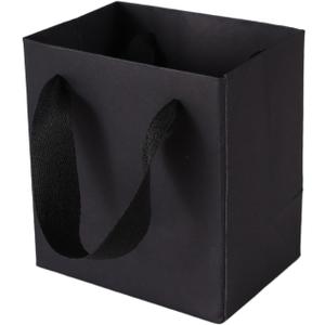 Grevo 30 Pack 4x2.8x4.5 inch Small Black Gift Paper Bags with Tissue Paper - Sturdy & Recyclable Gift Bags with Ribbon Handes Bulk for Jewelry, Perfume, Holidays, Birthday, Wedding, and Christmas