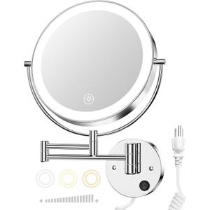 Gospire 9 Wall Mounted Lighted Magnifying Mirror, 1X/10X Magnification Double-Sided LED Bathroom Mirror, 3 Color Lights & Stepless Dimming with Touch Sensor, Extendable Arm 360 Swivel for Shaving (Silvery) Gospire 9 Wall Mounted Lighted Magnifying Mirror, 1X/10X Magnification Double-Sided LED Bathroom Mirror, 3 Color Lights & Stepless Dimming with Touch Sensor, Extendable Arm 360 Swivel for Shaving (Silvery)