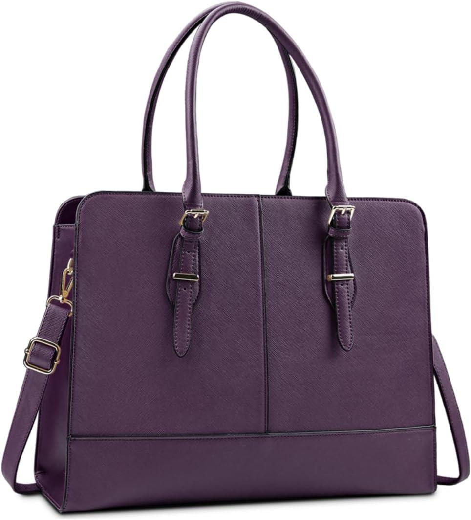 Laptop Bag for Women Leather Work Tote 15.6 Inch Laptop for Computer Bag Waterproof Business Office Professional Large Capacity Handbag Shoulder Bag DeepPurple