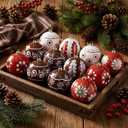 Soulchen 12 Pcs Mexican Talavera Christmas Ball Ornaments 3.15 Inch Plastic Cielito Lindo Boho Hanging Ornament Platos De Barro Vintage Hispanic Farmhouse Decoration for Xmas Tree Party Fiesta Gifts