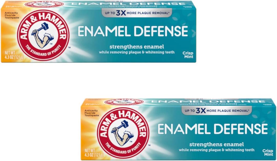 ARM & HAMMER Enamel Defense Fluoride Anticavity Toothpaste Fresh Mint 4.3 oz (Packs of 2) EXP: 04/2027