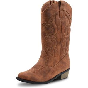 LseLom Girls Cowboy Boots Cowgirl Fashion Ankle Western Boots Boys Boots with Walking Heel Little Kid Big Kid (Brown)