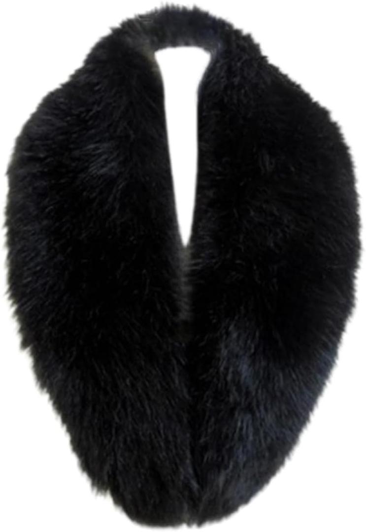 Long Men Women Faux Fur Collar Winter Warm Wrap Stole Scarf Shawl Shrug (Black 100cm/39.4inch)