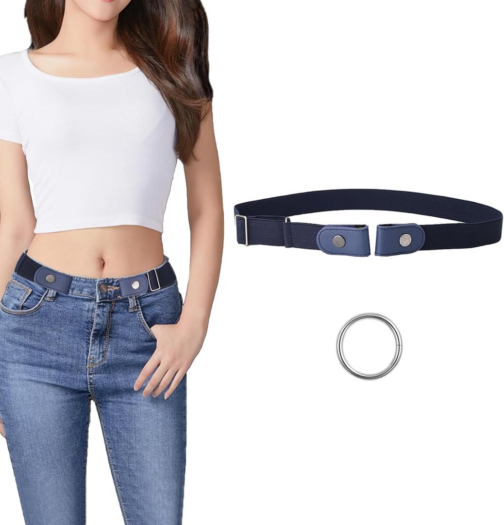 AZY No Buckle Elastic Belt for Women, Invisible Stretch Belt for Jeans and Pants, Buckle-Free Flat Belt No Bulge, Easy Bathroom Use, Adjustable Waist Belt