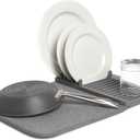 Umbra Udry Dish Rack and Microfiber Drying Mat  Space-Saving Design Folds Up for Easy Storage, Mini Rack, Gray