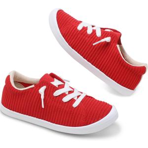 Mesh Slip On Shoes Women Comfort Knit Slip On Loafer Casual Fashion Sneaker Lightweight and Breathable Walking Flats (5, Red)