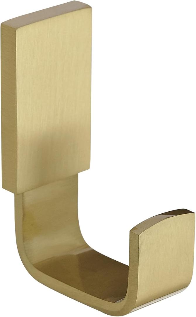 BESy Brass Clothes Hook Single Towel Hook for Bathroom Kitchen Garage Square Style Robe Hooks Coat and Hat Hook, Wall Mounted with Screws, Brushed Gold (1 Pack)