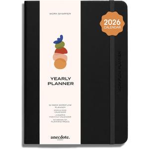 Anecdote 2026 Planner: 52 Week Daily Planner, Yearly, Monthly & Weekly Workflow for Planning Your Success  Vegan Leather Hardcover, Start Anytime & Achieve your Goals - Black