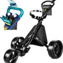 JANUS Pace Golf Push Cart with 360° Rotating Phone Holder, 3-Wheel Foldable Golf Cart with One-Click Folding, Wide EVA Wheels, Foot Brake, Adjustable Handle, Cooler Bag & Scorecard Console