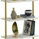 aboxoo Ladder Shelf White Marble Open Bookshelf 5-Tier Wall-Mounted Wood Rack Industrial Modern Plant Flower Stand Utility Organizer Bookcase Metal Frame Furniture Office Kitchen Bedroom (White)