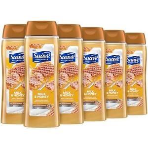 Suave Moisturizing Body Wash, with Milk & Honey and Vitamin E Extract, No Parabens, No Phtahaltes, 18 Oz Pack of 6