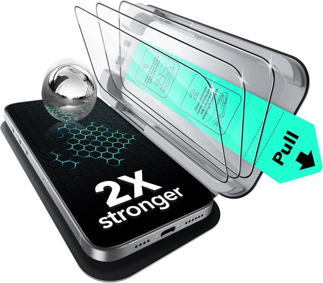 ESR 3 Pack for iPhone 16/ iPhone 15 Screen Protector, Military Grade Shatterproof, 9H Hardness, Full Coverage Tempered Glass with UltraFit Tray