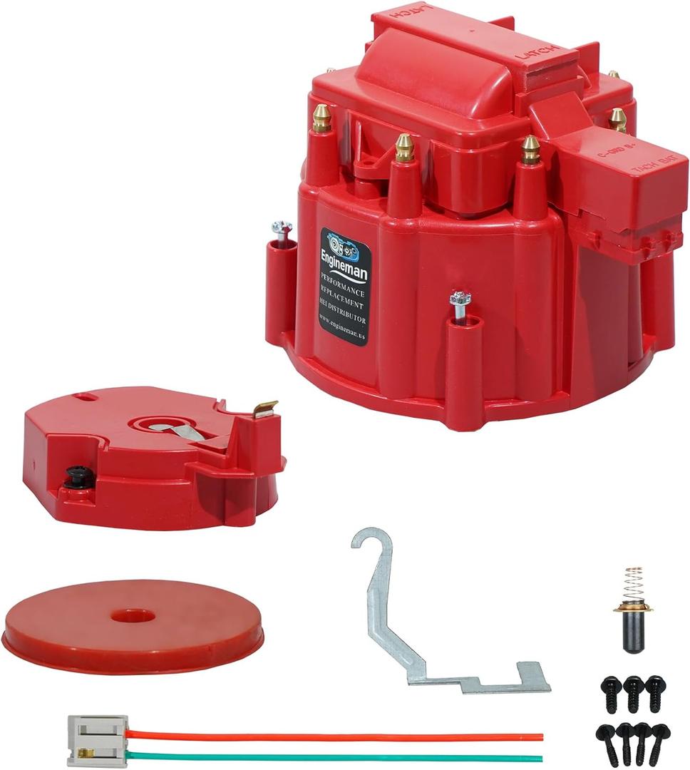 Red Male HEI Distributor Cap and Rotor Kit for SBC BBC 283 305 307 327 350 396 454 V8 Engines Performance Replacement for K549, 8416, 400, 454 Distributor Cap Assembly