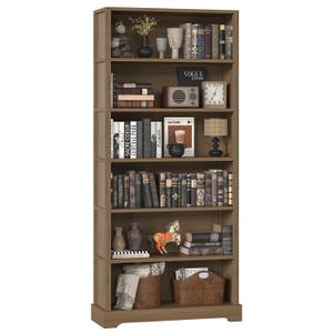 TVU 6-Tier Wooden Bookshelf, 77.2" Tall Farmhouse Style Open Bookcase, 31.5" W Standing Book Shelf with Storage, Suitable for Study, Living Room, Office, Teak