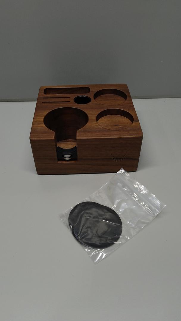 KNODOS 58mm Tamper Station V3 Walnut Portafilter Holder Compact Espresso Organizer with Multi Accessory Storage Espresso Machine Accessories for Coffee Bar