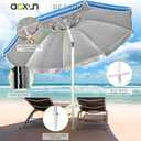 Aoxun 6.5ft Beach Umbrella with Tilt Pole, Portable Sand Anchor and Carry Bag, UPF 50+ Sun Shelter Air Vents Design for Outdoor Activities (Navy Blue & White)