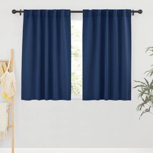 RYB HOME Blackout Curtains for Bedroom - Small Window Treatment Panels Full Privacy Thermal Insultaed Solar Drapes for Bathroom Dining Basement, Wide 42"  x Long 45", Navy, 2 Pcs
