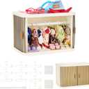 Foldable Doll Wardrobe Closet Compatible with Labubu Clothes  Stackable Storage Box with 10 Hangers, Rod & Display Shelf for 15/17cm Doll Outfits (Translucent)