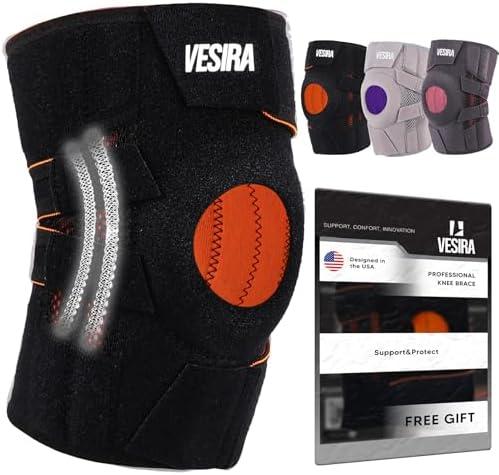 Pack of 3, VESIRA Knee brace for women and men, knee braces for pain relief compression sleeve. Patellar tendon support strap, joint support whit side stabilizer. Running Gear. (Black)