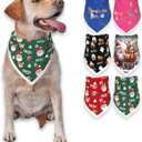 2 x Christmas Dog Bandanas,Reflective Dog Bandana for Night Safety,Adjustable Santa Claus Dog Scarf Triangle Boy and Girl Pet Scarves for Medium Dogs,Green,M