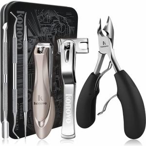 Toenail Clippers for Seniors Thick Toenails, Toe Nail Clippers Adult Thick Nails Long Handle, Heavy Duty Nail Clippers Kit 6Pcs Black