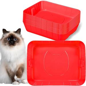 Bokon 25 Count Disposable Cat Litter Box Plastic Disposable Litter Box for Kitty Cats Portable for Travel and Home Leak-Proof Cat Litters Tray Pet Supplies No-Scrub, 15.7 x 11.8 x 3 Inches(Red)