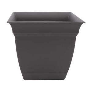 The HC Companies Eclipse Square Plastic Planter w/ Attached Saucer - Outdoor & Indoor Plant Pot with Drainage Holes - Lightweight, UV-Resistant Plastic Pots For Plants (10" Warm Gray, Pack of 1)