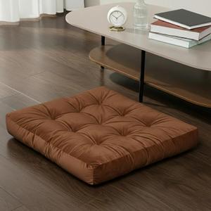 Floor Pillow for Sitting, Large Velvet Floor Seating Cushion for Adults, Tufted Big Pillow for Meditation, Yoga & Living Room, Machine Washable, 22x22 Inch, Brown (1pack)
