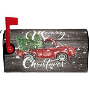 Farm Rustic Vintage Retro Old Christmas Red Truck Mailbox Covers Magnetic Mailbox Wraps Post Letter Box Cover Standard Oversize 21"X18"/25.5" X 21" Mailwrap Garden Home Decor