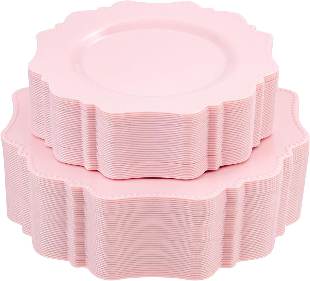 COLOSUS Disposable Pink Party Plastic Plates Set, 60 Pack (30 Guest) Dinner & Salad/Dessert Plate for Spring Wedding Birthday Party Dinner,Easter Day party plates