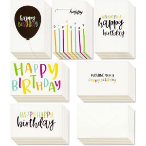 Juvale Birthday Cards Bulk - 48-Pack, 4 x 6 In White With Envelopes - Blank Inside & Assorted Candle & Balloon Designs for Employees, Kids & Friends - Modern Greeting Cards
