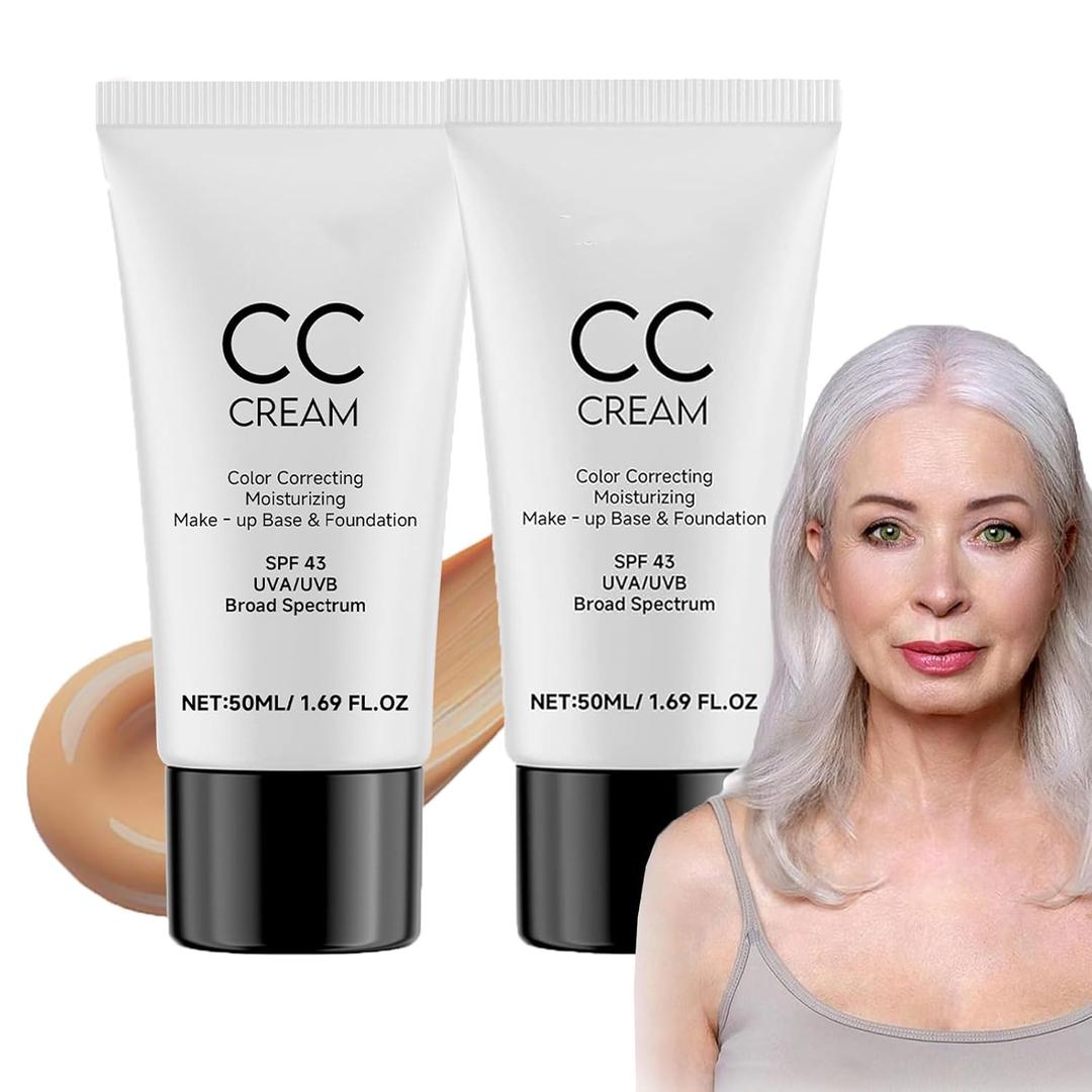 2-Pack-Cc Cream For Older Women,CC Cream Skin Tone Adjusting for Mature Skin, Anti-Aging Sunscreen Foundatio with Moisturizer, Full Coverage, Lightweight