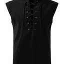 JOGAL Mens Renaissance Shirt Pirate Medieval Sleeveless Halloween Costume Steampunk Viking Lace-up Stand Collar Shirts Black Small