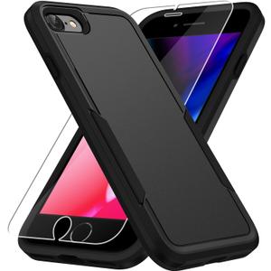 for iPhone SE Case 2022(3rd)/2020(2nd)/iPhone 7/8 Case, with Screen Protector,[Military Grade Drop Tested] Heavy-Duty Tough Rugged Shockproof Protective Phone Case, Black