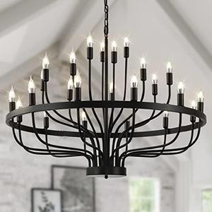 Black Chandelier 24 Light, Modern Farmhouse Chandelier for Dining Room, Round Industrial Candle Chandeliers Light, Wagon Wheel Chandelier 39in 3-Tier for Hallway, Living Room, Foyer, Island Lights Black Chandelier 24 Light, Modern Farmhouse Chandelier for Dining Room, Round Industrial Candle Chandeliers Light, Wagon Wheel Chandelier 39in 3-Tier for Hallway, Living Room, Foyer, Island Lights