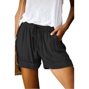 Mosucoirl Women Comfy Drawstring Casual Elastic Waist Pure Color Shorts Summer Beach Lightweight Short Pants with Pockets (XX-Large, 1 Black)
