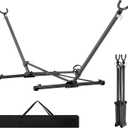 Homgava Folding Hammock Stand with 600 LBS Weight Capacity, Heavy Duty Steel Hammock Stand with Portable Carrying Bag, 3 Holes for Height Adjustment, Indoor and Outdoor Universal Hammock Stand,Black