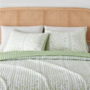 Great Bay Home Floral Striped Microfiber Reversible Quilt Set With Shams (Twin, Linear Floral Green)