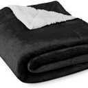 Amazon Basics Reversible Sherpa Throw Blanket, Black, 50"x60"